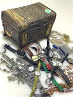 Lidded Box w/ Contents of Fashion Jewelry