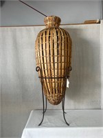 Rattan Conical Vase or Umbrella Stand Metal Base