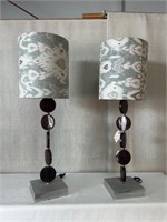 Pair of Vintage Wood Disc Sculptural Lamps