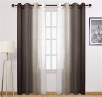 DWCN Faux Linen Ombre Sheer Curtains - Semi Voile