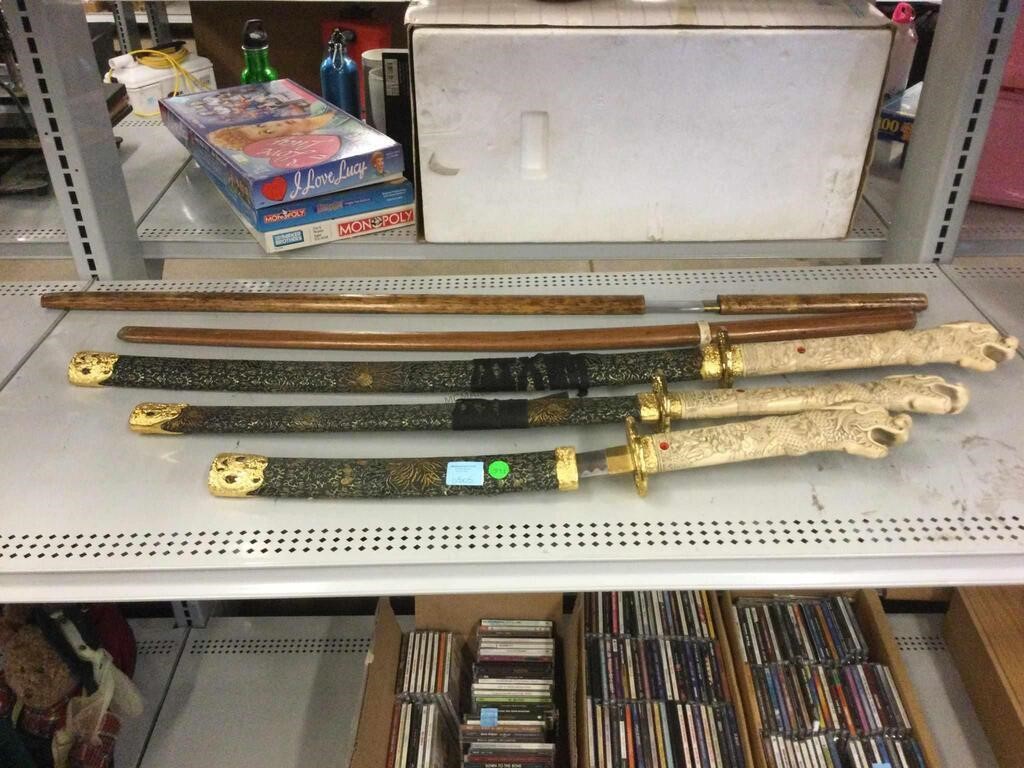 5 fantasy display swords. Dragon handle and wood.