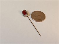 Art Deco 10K white gold & ruby stone stick pin