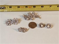 vtg sterling & rhinestone brooch w/ pearls + 3