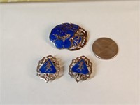 vtg Siam sterling & blue enameled brooch
