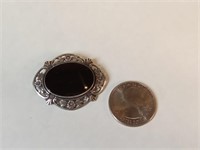 vtg sterling & black onyx brooch & pendant
