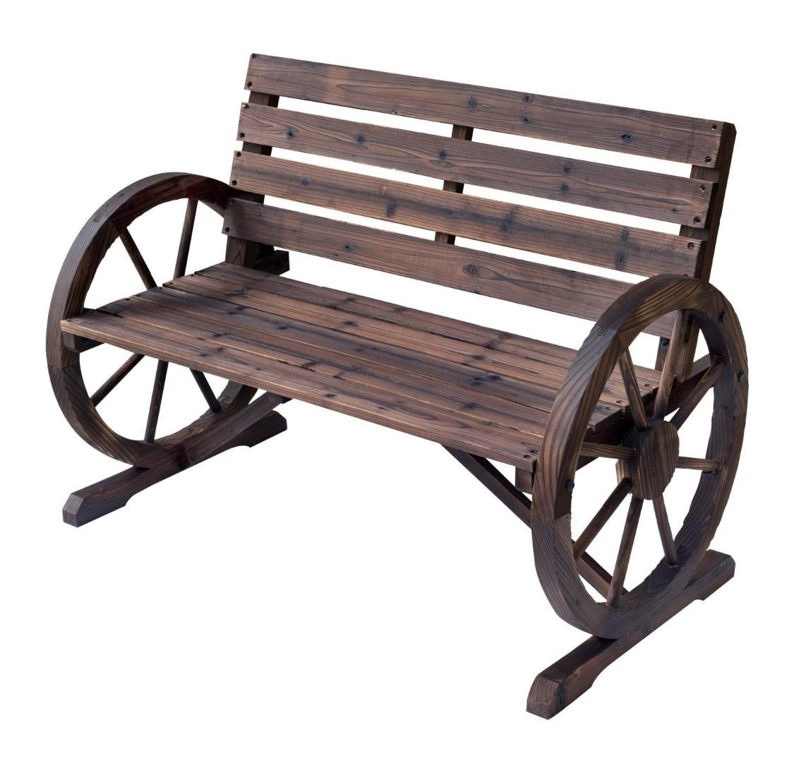 $86 41" Wooden Wagon Wheel Bench, Rustic