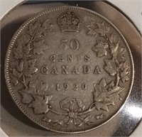 1920 Canada Silver Sm "O" 50 Cent Coin King