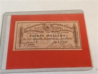$30 Confederate States Bond note