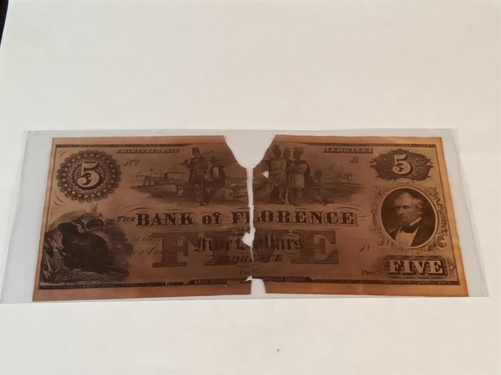 1856 $5 note Bank of Florence Nebraska