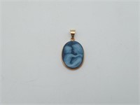 14K Gold Azure Agate Mother Child Cameo Pendant