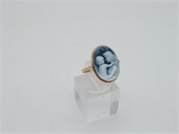 14K Gold Azure Agate Mother Child Cameo Ring