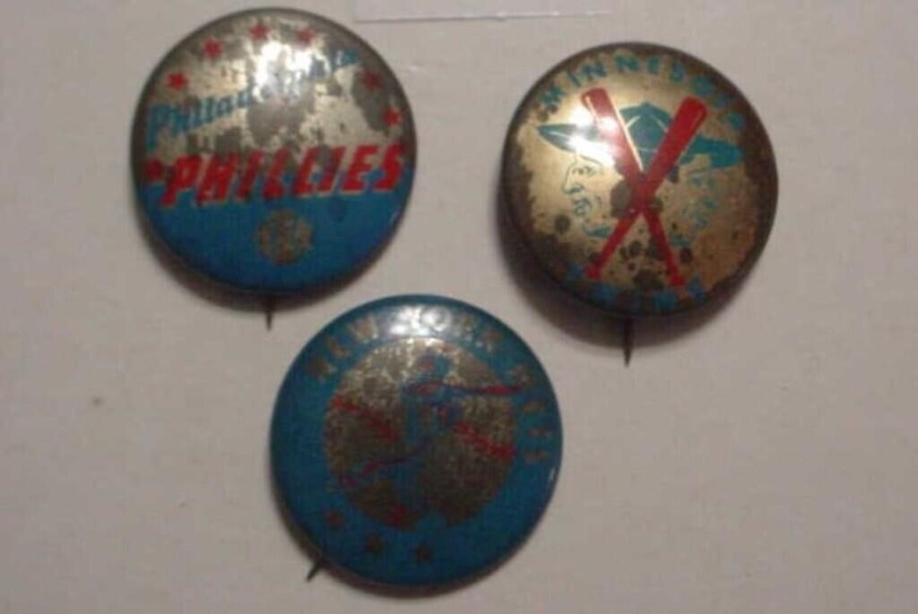3 1964 Crane Potato Chips baseball pinback pins