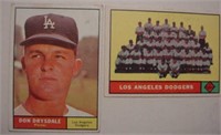 Two 1961 Topps Don Drysdale & Los Angeles Dodgers