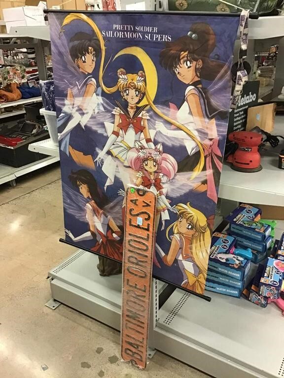 Metal street sign and hanging sailor moon supers