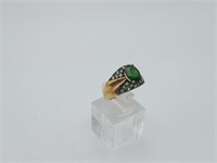 Sterling Gold Overlay Green Stone Ring