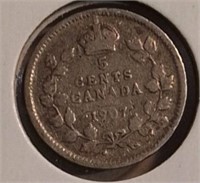 1907 Canada Sterling 5 Cents F12 King Edward VII