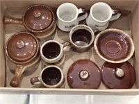 group of  Hull brown dip glaze pottery