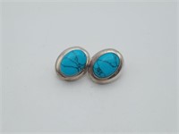 Sterling Native American Signed Turquoise Earring