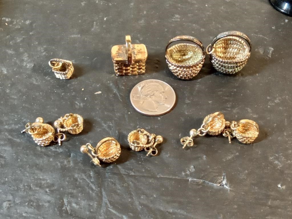 gold filled + sterling basket charms + earrings