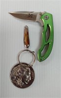 SCHRADE KNIFE AND KEY CHAIN KNIFE ON COIN