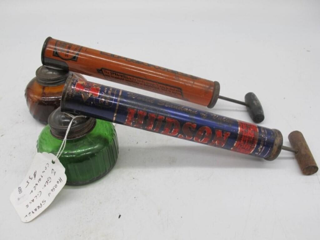 LOT 2 EARLY BUG SPRAYERS GREAT ADV AND COLORS 12IN