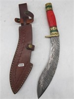 RED HANDLE DAMASCUS STEEL KNIFE 13 IN LONG