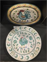 2 Handpainted Rooster Platters.