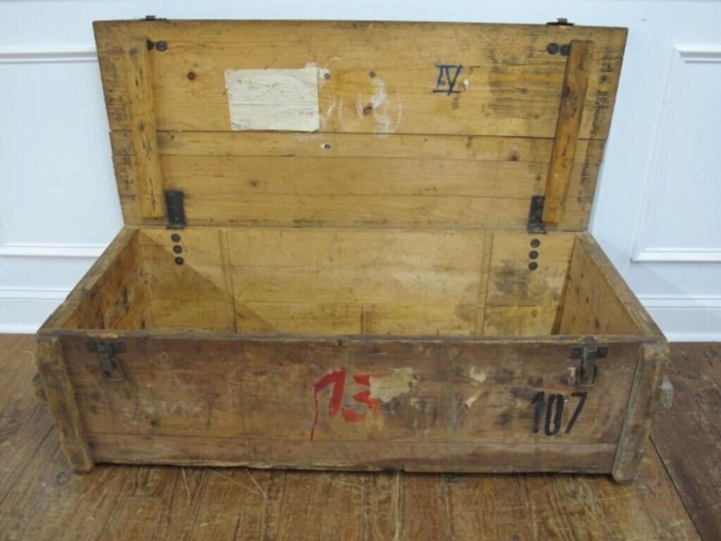 AMAZING EARLY 1900'S WOODEN AMMO CHEST 48X21