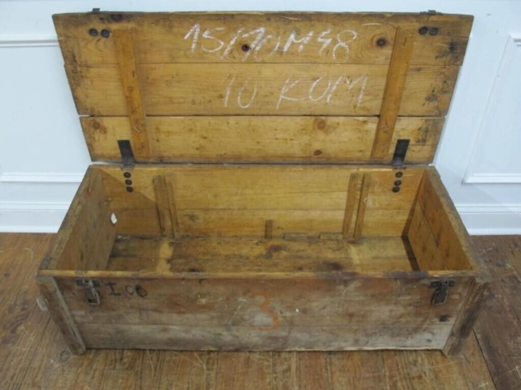 AMAZING EARLY 1900'S WOODEN AMMO CHEST 48X21