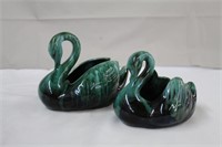 Blue Mountain pottery swans, 7.5 X 5.75 & 6 X