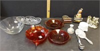 Ruby red glassware, cut glass bowl and more