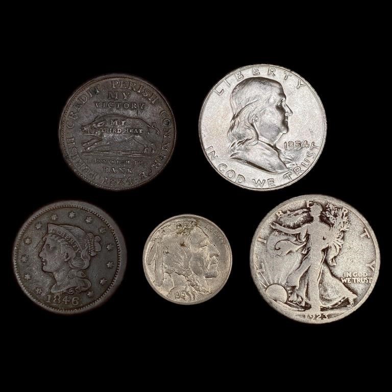 [5] Varied US Coinage [1834, 1913, 1923-S, 1846,