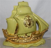 MCM Chartreuse & Gold Sailing Ship TV Lamp