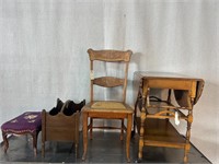 Foot Stool, Magazine Bin, Cane Chair, Tea Cart