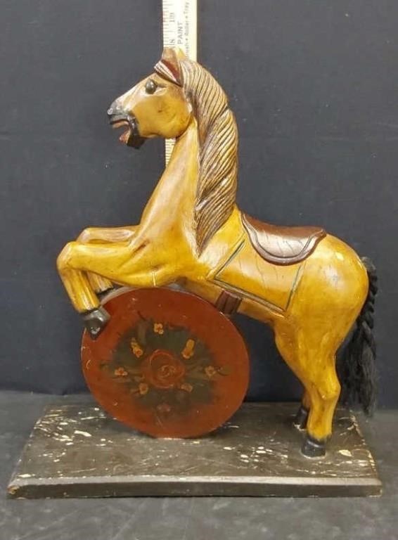 18" WOODEN HORSE ON STAND