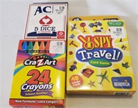 Dice, Crayons, and I Spy Travel card game