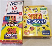 Dice, Crayons, and I Spy Travel card game