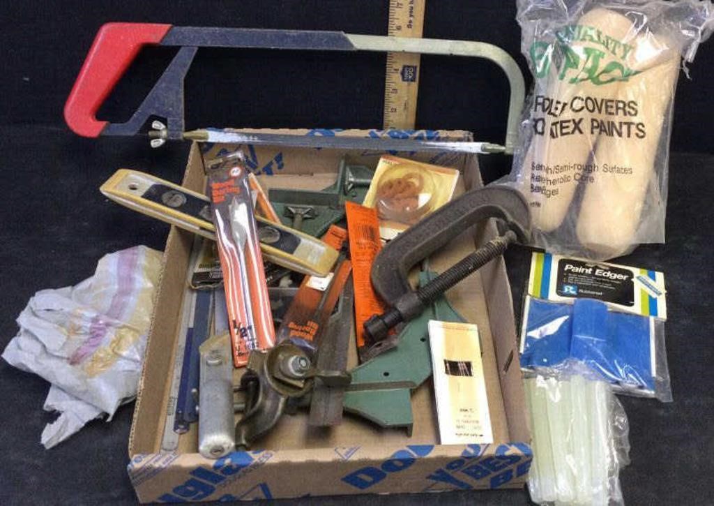 PAINT SUPPLIES, HAND SAW & OTHER TOOLS