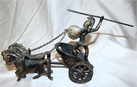 Vintage Brass Finish Cast Achilles on Chariot