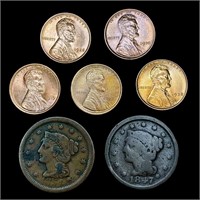 [7] Varied US Cents (1817, 1854, 1919, 1921,