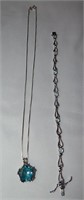 Sterling & Aquamarine Necklace & Bracelet 13.77g
