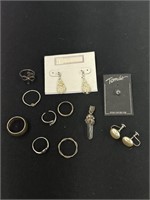 Sterling silver earrings and rings 22.8g