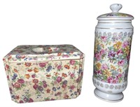 Vintage Floral Jar and Dish