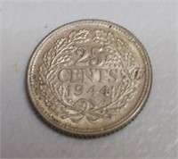 1944 Nederlands 25 Cents Coin