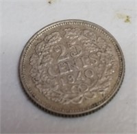 1940 Nederlands 25 Cents Coin