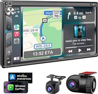 Double Din Car Stereo with Dash Cam - Voice Contro