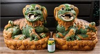 A Pair of Sancai Lion Statues Qing