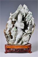 A Jadeite Carved Guanyin Statue w/Std 20thC