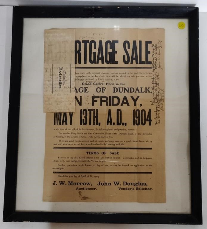 Framed Mortgage Sale Newspaper Dundalk 1904