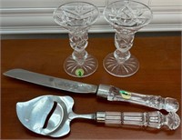 L - WATERFORD CANDLE STICK HOLDERS,KNIFE AND PIE S